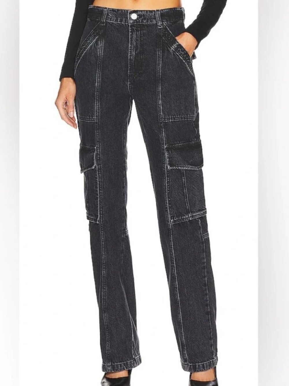 FRAME High Rise Utility Straight Leg Jeans in Ashtray Size 25 Cargo